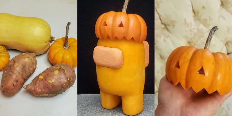 Among Us Fan Carves Crewmate JackoLantern Hat Out of a Real Pumpkin Among Us Fan Carves Crewmate JackoLantern Hat Out of a Real Pumpkin